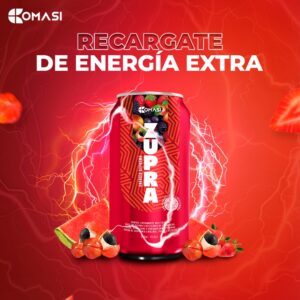 Bebida energizante con frambuesa, fresa, camu camu y guaraná, endulzada