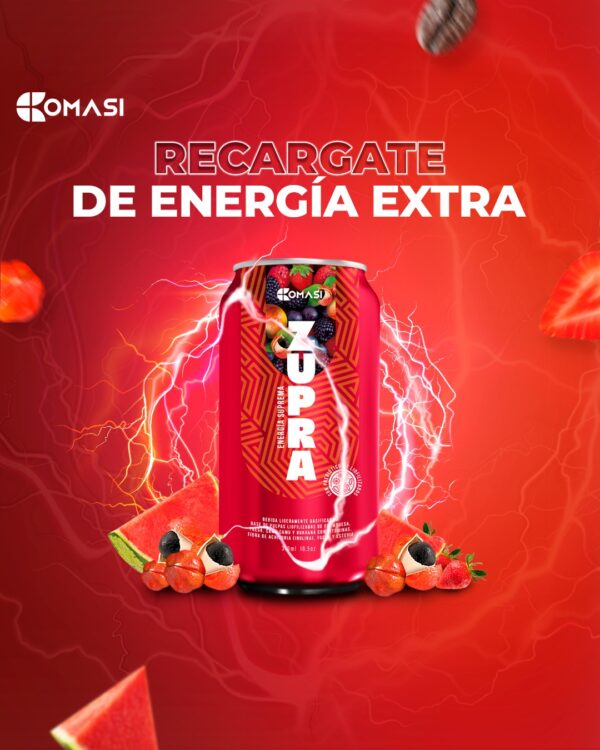 Bebida energizante con frambuesa, fresa, camu camu y guaraná, endulzada